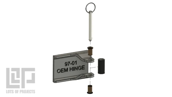 CAD model showing assembly directions of Doorless XJ hinge upgrade kit