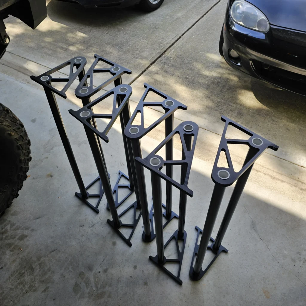Completed and assembled 3d printed shelves for medicine balls