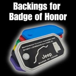Color Jeep of Honor Badge Backings stacked against each other title